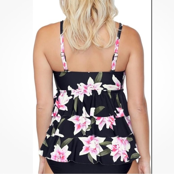 ISLAND ESCAPE Triple Tier Bandeau Tankini Top sz 6 Black Pink Swimwear NWT - Picture 9 of 10